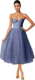 Strapless Prom Dresses Sweetheart Tulle Ball Gowns Corset Short Homecoming Dresses Pleated Lace-up Evening Dresses