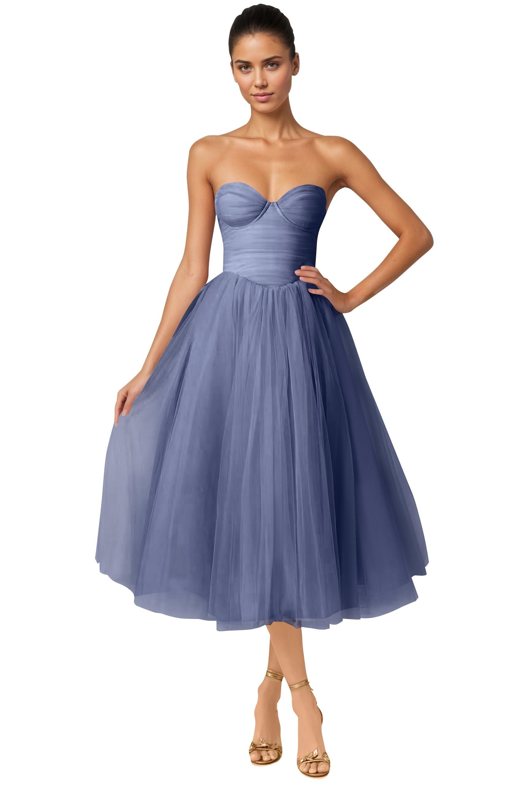 Strapless Prom Dresses Sweetheart Tulle Ball Gowns Corset Short Homecoming Dresses Pleated Lace-up Evening Dresses