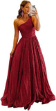 One Shoulder Sequin Prom Dresses for Women 2027 Sparkly Long A-Line Formal Evening Party Ball Gowns with Pockets