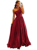 One Shoulder Sequin Prom Dresses for Women 2027 Sparkly Long A-Line Formal Evening Party Ball Gowns with Pockets