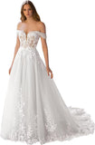 Kingbridal Gowns Lace Appliques Wedding Dresses for Bride Long V Neck Tulle Chiffon A-line Sleeveless Bridal Ball Gown for Women