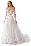 Kingbridal Gowns Lace Appliques Wedding Dresses for Bride Long V Neck Tulle Chiffon A-line Sleeveless Bridal Ball Gown for Women