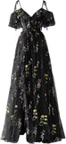 Vestidos de fiesta de tul con bordado floral para mujer, tirantes finos, largos, formales, de noche, 2024 