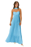 Flowy Chiffon Bridesmaid Prom Dress with Scarf Strapless Pleated Formal Evening Dresses