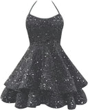 Sparkly Sequin Homecoming Dresses 2026 Spaghetti Straps Tiered Prom Dresses for Teens Short Cocktail Party Gowns