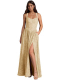 Jacquard Floral Lace Wedding Guest Dress Long Slit A Line Bridesmaid Dresses with Pockets Formal Gown
