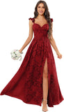 Chiffon Floral Bridesmaid Dresses with Slit Sleeveless Corset Ruffle A Line Long Formal Evening Gowns