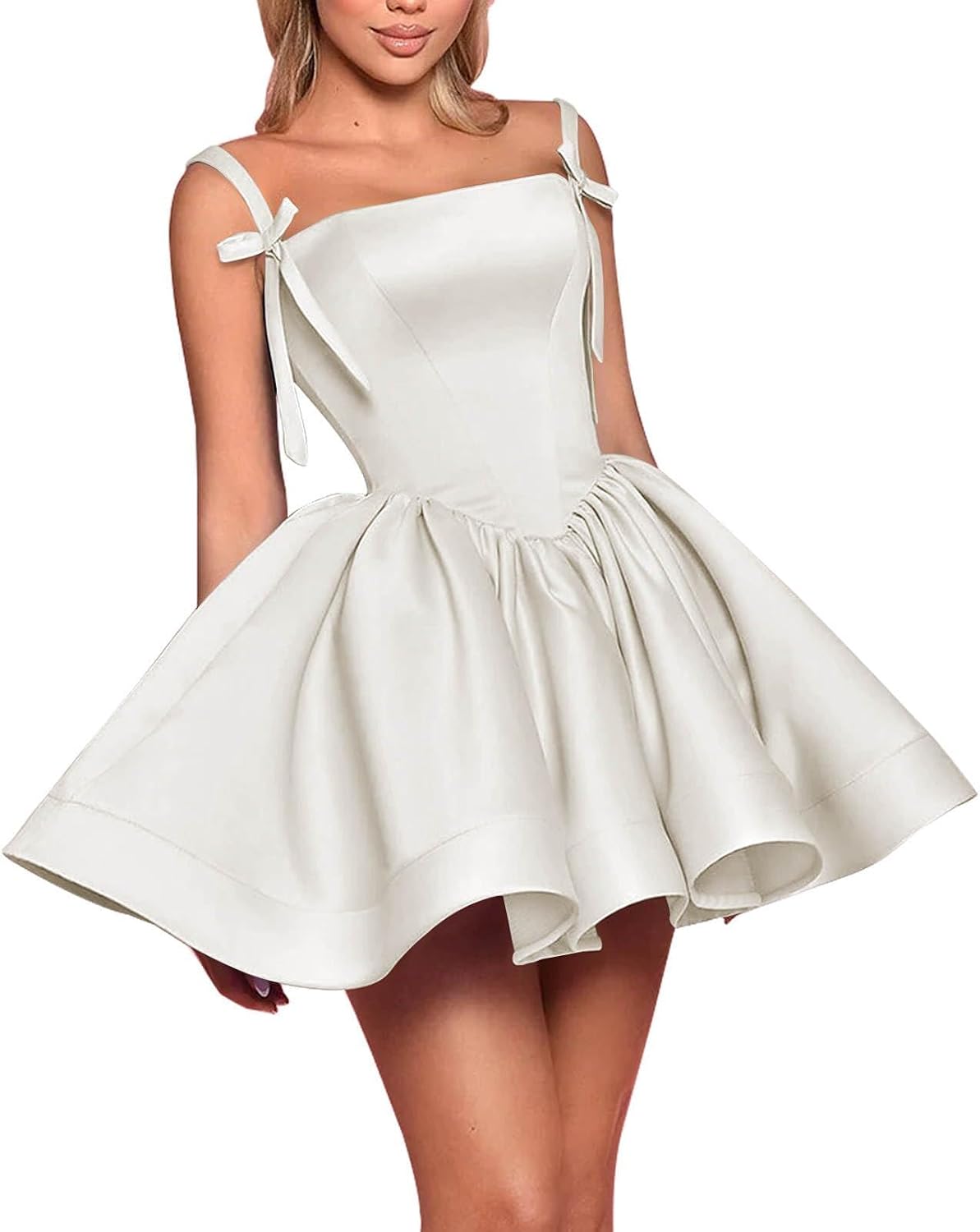 Satin Homecoming Dresses for Teens 2027 Spaghetti Straps Square Neck A-line Short Prom Dresses with Pockets