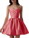 Satin Homecoming Dresses for Teens Spaghetti Straps Short Prom Dress A-Line Cocktail Wedding Guest Dress