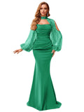 Kingbridal Gowns Long Sleeve Prom Dresses 2026 Mermaid Satin Formal Dress for Women Sparkly Sequin Halter Neck Evening Party Gowns