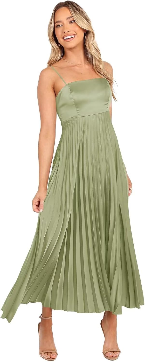 Midi Pleated Bridesmaid Dresses for Women Tea Length Formal Wedding Guest Dresses Prom Formal Gowns