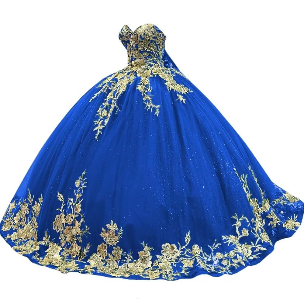 Sparkly Tulle Sweet 15 16 Quinceanera Dress Lace 3D Floral Ball Gown Strapless Puffy Prom Formal Gown