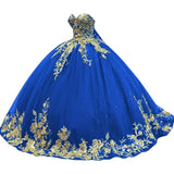 Sparkly Tulle Sweet 15 16 Quinceanera Dress Lace 3D Floral Ball Gown Strapless Puffy Prom Formal Gown