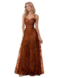 Spaghetti Strap Sparkly Prom Dress for Women Long Tulle Formal Dress Laces Evening Party Gown