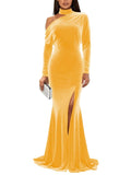 Mermaid Velvet Prom Dresses with Slit 2027 Long Sleeve Formal Dress for Women One Shoulder Evening Party Gowns