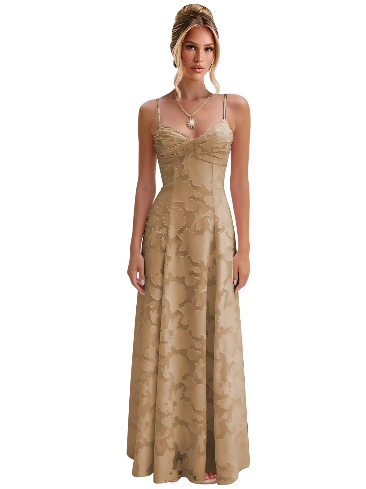 Spaghetti Strap Bridesmaid Dresses for Women Jacquard Floral A Line Long Formal Evening Gown