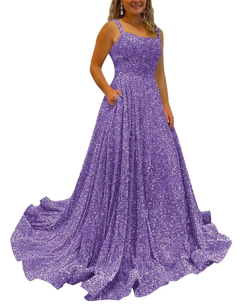 Kingbridal Gowns Spaghetti Straps Prom Dresses Long for Women 2026 A Line Sequin Satin Formal Evening Party Ball Gowns with Slit