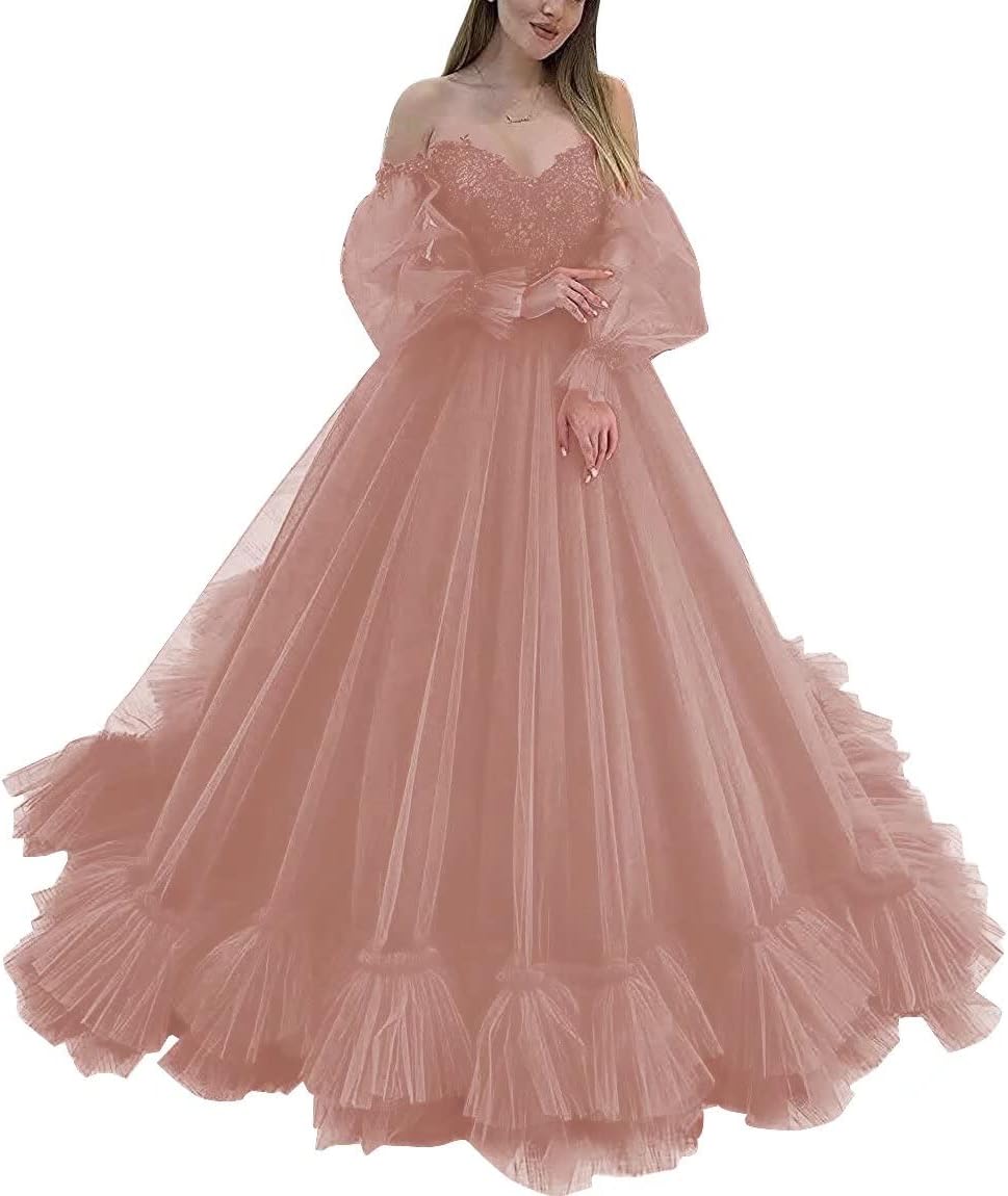 Off Shoulder Lace Appliques Ball Gown Quinceanera Dresses Long Sleeve Wedding Dress Bridal Gowns