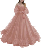 Off Shoulder Lace Appliques Ball Gown Quinceanera Dresses Long Sleeve Wedding Dress Bridal Gowns