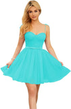 Vestidos cortos de tul brillante para adolescentes, con tirantes finos y corte en A, para fiesta de graduación.