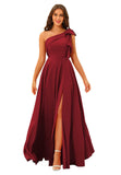 One Shoulder Bridesmaid Dresses Long for Women Satin Formal Gown Wedding Guest Dress
