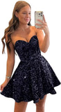 Sequin Short Homecoming Dresses for Teens Sparkly A Line Prom Dress Tight Cocktail Dresses Evening Gown with Pocket