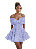 Sparkly Sequins Homecoming Dresses for Teens with Bow 2027 Strapless Short Prom Dress Cocktail Gown