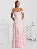 Off The Shoulder Floral Bridesmaid Dresses Long Lace Appliques Formal Gown A Line Wedding Guest Dress