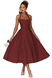Jacquard Satin Prom Dresses for Women Vintage A-Line Midi Halter Sweetheart Formal Evening Party Gowns with Pockets