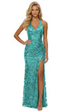 Women's Sequin Halter Prom Dresses with Split Long Mermaid Ruched Formal Evening Gowns 2026