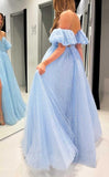 Tulle Prom Dresses for Women 2027 Sparkly Puffy Sleeves Long Ball Gowns with Slit A-Line Evening Dresses