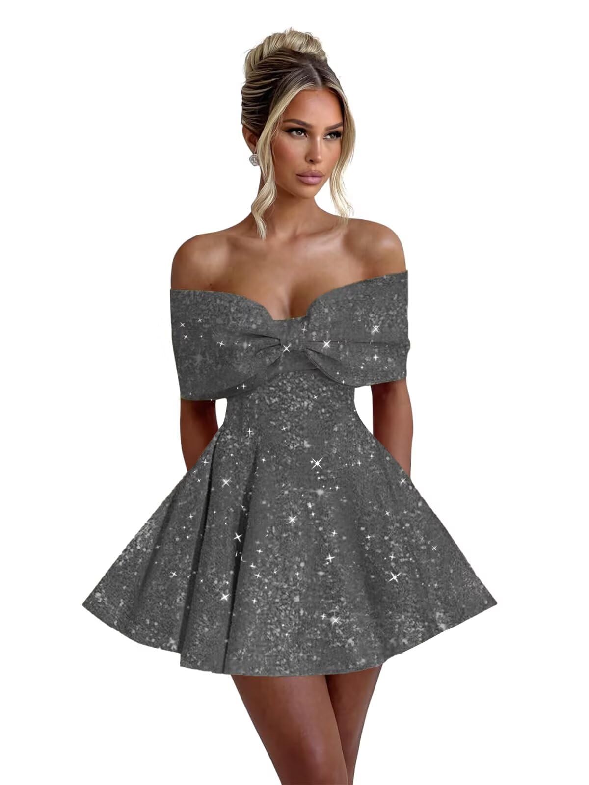 Sparkly Sequins Homecoming Dresses for Teens with Bow 2025 Strapless Short Prom Dress Cocktail Gown