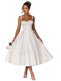 Eightale Satin Jacquard Prom Dress with Bow Tea Length Floral Midi Formal Evening Party Gown