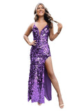 Spaghetti Straps Sequin Prom Dresses for Women Sparkly Long V Neck Mermaid Formal Evening Party Gowns with Slit