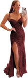 Women's Lace Mermaid Prom Dresses Long with Slit Mermaid Spaghetti Straps Backless Formal Evening Gowns