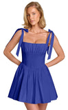 Spaghetti Straps Homecoming Dresses for Teens Satin A-line Short Prom Dress Pleated Cocktail Gowns with Pockets