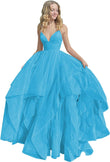 Women's Sparkly Tulle Prom Dress 2023 Long Ball Gown Spaghetti Straps Quinceanera Dress