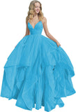Women's Sparkly Tulle Prom Dress 2023 Long Ball Gown Spaghetti Straps Quinceanera Dress