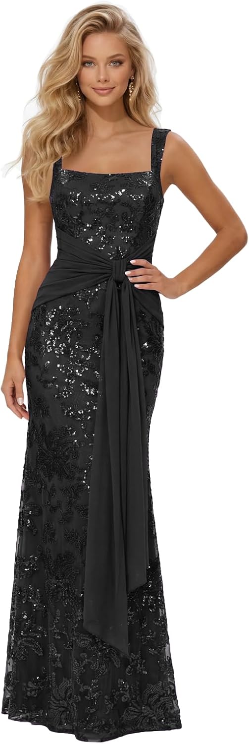 Lace Sequin Spaghetti Straps Prom Dress Long Ball Gown 2026 Mermaid Front Tie Backless Formal Evening Gowns