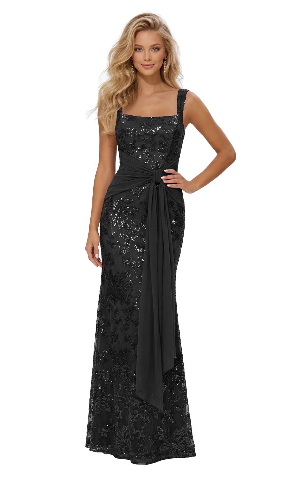 Lace Sequin Spaghetti Straps Prom Dress Long Ball Gown 2026 Mermaid Front Tie Backless Formal Evening Gowns