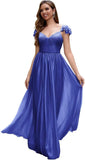 Cap Sleeve Bridesmaid Dresses for Women Long V Neck Ruffled Split Glittery Long Formal Evening Dress with Pocket