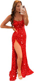 Women's Sequin Mermaid Prom Dresses with Slit Glitter Criss-Cross Long Formal Evening Gowns