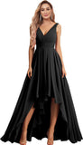 Vestidos de dama de honor con escote en V para mujer, para boda, con bolsillos, de gasa fruncida, largos, formales, para fiesta de graduación y noche.