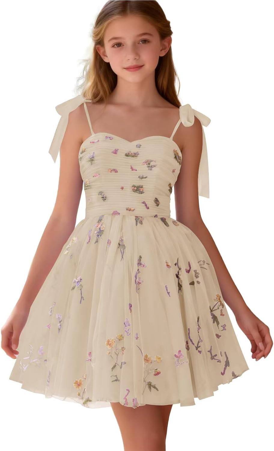 Floral Embroidery Junior Bridesmaid Dress Tulle Sweetheart Neck Girls Prom Dresses Fairy Short Formal Flower Girl Gown