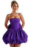 Satin Flower Bud Homecoming Dress Short Prom Dress with Bow Strapless A Line Mini Cocktail Party Gown