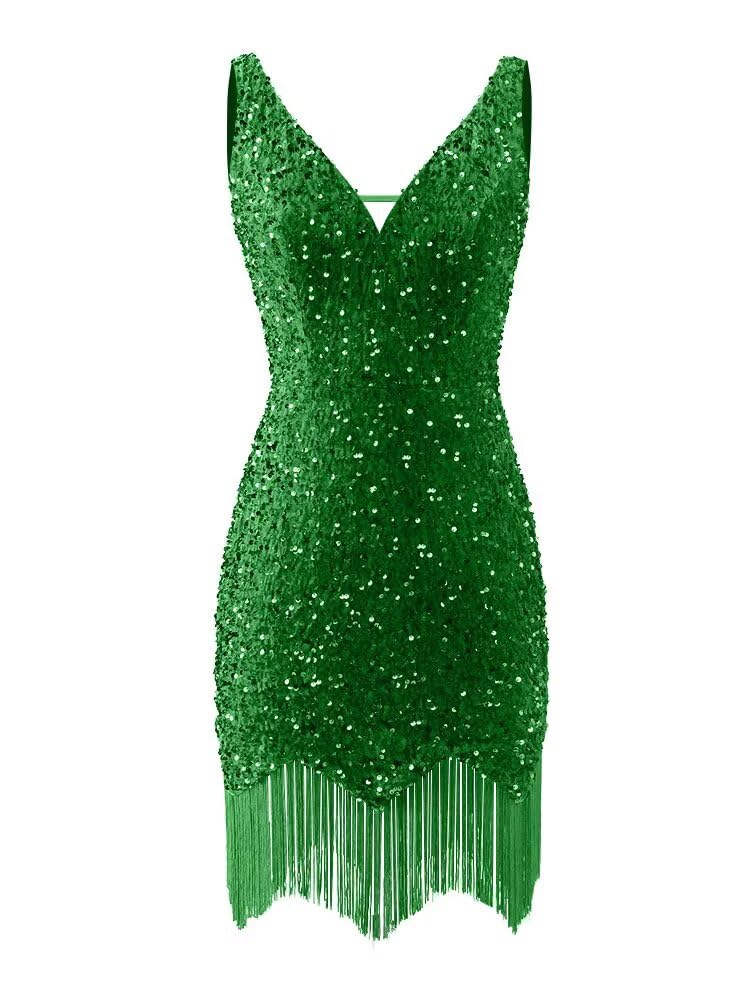 Kingbridal Gowns V Neck Sequin Homecoming Dresses for Teens 2027 Sparkly Tight Short Prom Cocktail Party Gowns with Tassels