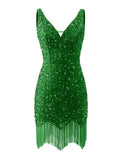 Kingbridal Gowns V Neck Sequin Homecoming Dresses for Teens 2027 Sparkly Tight Short Prom Cocktail Party Gowns with Tassels