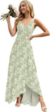 Women’s Long Bridesmaid Dresses Sleeveless V-Neck Formal Wedding Guest Chiffon Prom Gowns for Teens