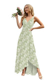 Women’s Long Bridesmaid Dresses Sleeveless V-Neck Formal Wedding Guest Chiffon Prom Gowns for Teens