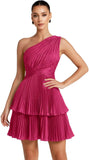 One Shoulder Satin Homecoming Dresses for Teens 2026 Short A-line Prom Dress Pleated Tiered Cocktail Party Gowns